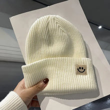 Load image into Gallery viewer, Smiley Face Patch Knit Beanie
