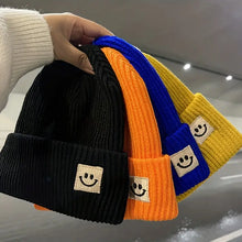 Load image into Gallery viewer, Smiley Face Patch Knit Beanie
